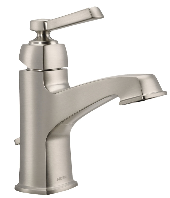 Moen Boardwalk Series WS84805SRN Bathroom Faucet, 1.2 gpm, 1-Handle, Metal, Brushed Nickel, Lever Handle