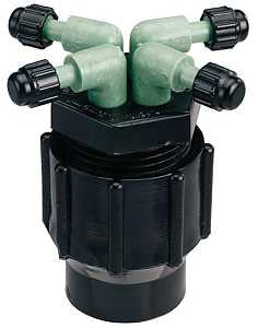 Orbit 67025 Manifold, 1/2 x 1/4 in Connection, Thread x Barb, 1/4 in Tubing, Plastic, Black