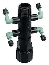 Orbit 67060 Manifold, 1/2 x 1/4 in Connection, Thread x Barb, 4-Port, 1/4 in Tubing, Black