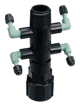 Orbit 67060 Manifold, 1/2 x 1/4 in Connection, Thread x Barb, 4-Port, 1/4 in Tubing, Black