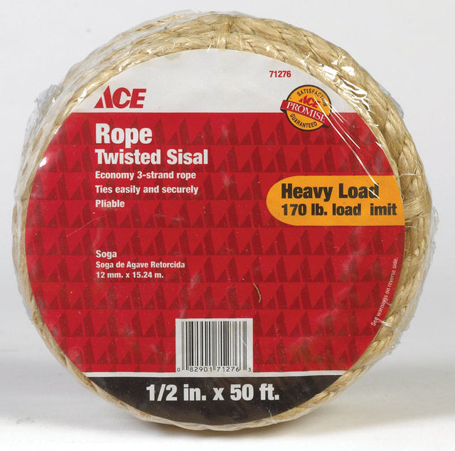 Ace 1/2 in. D X 50 ft. L Tan Twisted Sisal Rope