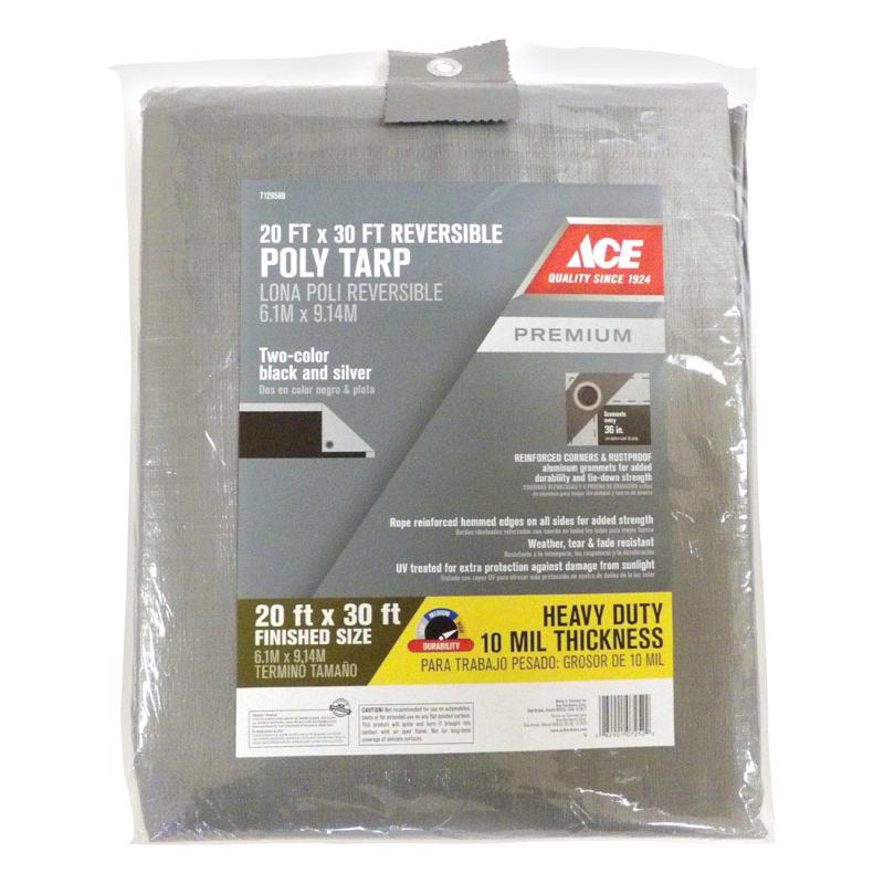 Ace 20 ft. W X 30 ft. L Heavy Duty Polyethylene Tarp Black/Silver, Pack of 2