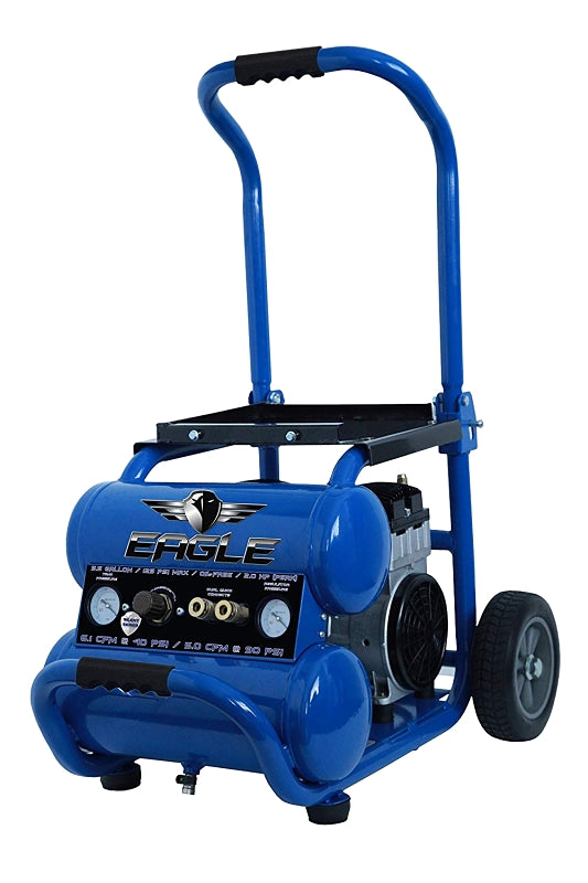 Eagle Silent Series EA-5000 Portable Air Compressor, Electric, 5.5 gal Tank, 1.5 hp, 115 VAC, 125 psi Pressure, 1-Stage