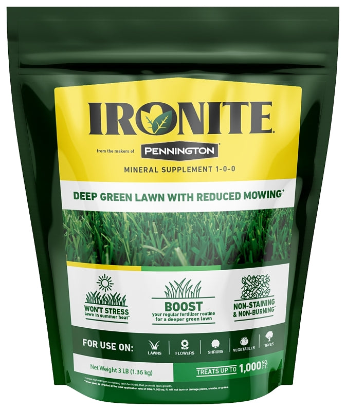 Ironite 100519429 Lawn Fertilizer, 3 lb Bag, Solid, 1-0-1 N-P-K Ratio