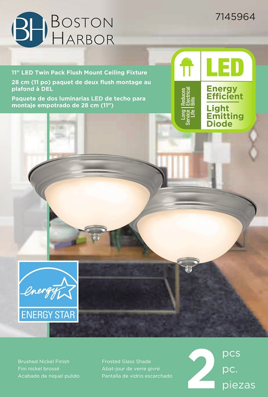 Boston Harbor 4200-LED- BN Flush-Mount Ceiling Fixture, 120 V, 15 W, 2-Lamp, LED Lamp, 1100 Lumens, 3000 K Color Temp
