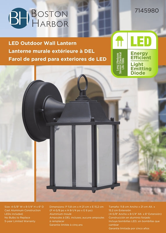 Boston Harbor 0038-WD-BK Outdoor Wall Lantern, 6.65 W, 120 V, LED, 320 Lumens, 3000 K, Aluminum, Black