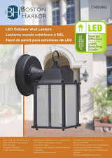 Boston Harbor 0038-WD-BK Outdoor Wall Lantern, 6.65 W, 120 V, LED, 320 Lumens, 3000 K, Aluminum, Black