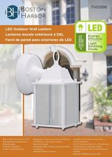 Boston Harbor 0038-WD-WH Outdoor Wall Lantern, 6.65 W, 120 V, LED, 320 Lumens, 3000 K, Aluminum, White