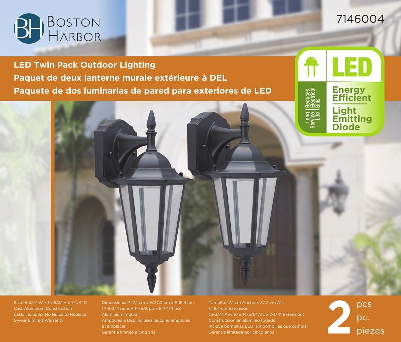 Boston Harbor 0024-WD-2PK Twin Pack Lighting, 6.7 W, 120 V, LED, 300 Lumens, 3000 K, Aluminum, Black