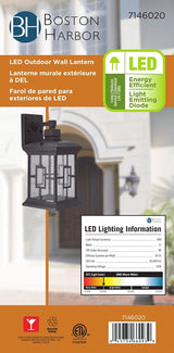 Boston Harbor LED-0172F-WD Outdoor Wall Lantern, 120 V, 11 W, LED Lamp, 600 Lumens, 3000 K Color Temp, Aluminum Fixture