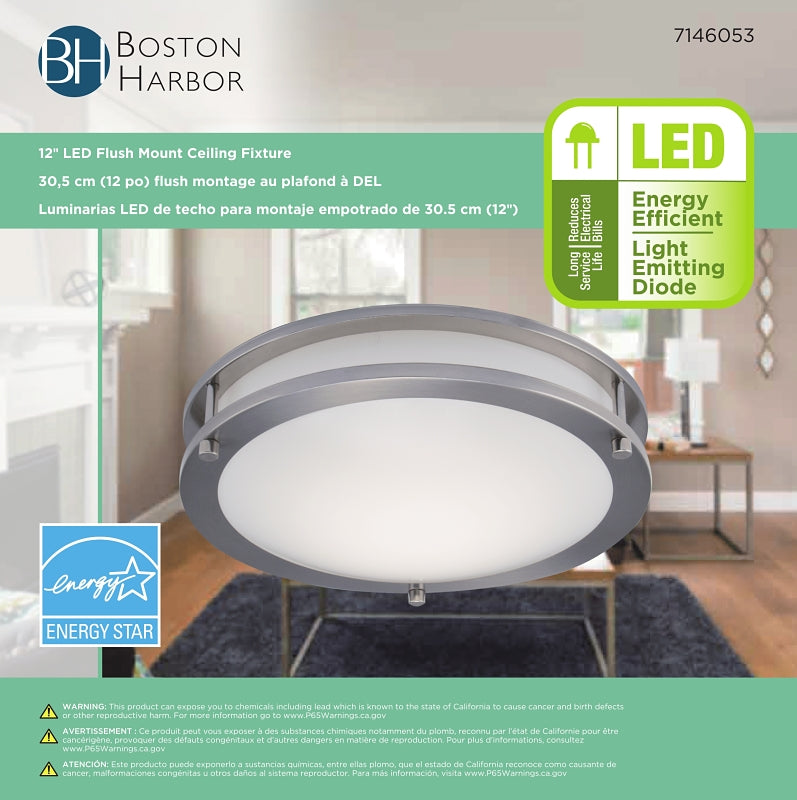 Boston Harbor CL200AC Flush-Mount Ceiling Fixture, 120 V, 15 W, 1-Lamp, LED Lamp, 1050 Lumens, 3000 K Color Temp