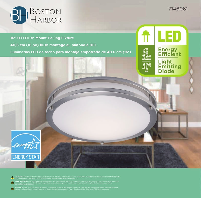 Boston Harbor CL202AC Flush-Mount Ceiling Fixture, 120 V, 24 W, 1-Lamp, LED Lamp, 1680 Lumens, 3000 K Color Temp