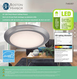 Boston Harbor CL006AC1215-12 Flush-Mount Ceiling Fixture, 120 V, 17 W, 1-Lamp, LED Lamp, 1200 Lumens, 3000 K Color Temp
