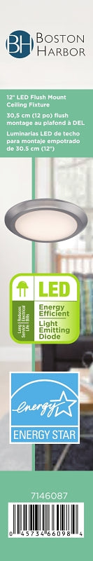 Boston Harbor CL006AC1215-12 Flush-Mount Ceiling Fixture, 120 V, 17 W, 1-Lamp, LED Lamp, 1200 Lumens, 3000 K Color Temp