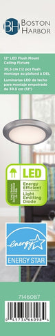 Boston Harbor CL006AC1215-12 Flush-Mount Ceiling Fixture, 120 V, 17 W, 1-Lamp, LED Lamp, 1200 Lumens, 3000 K Color Temp