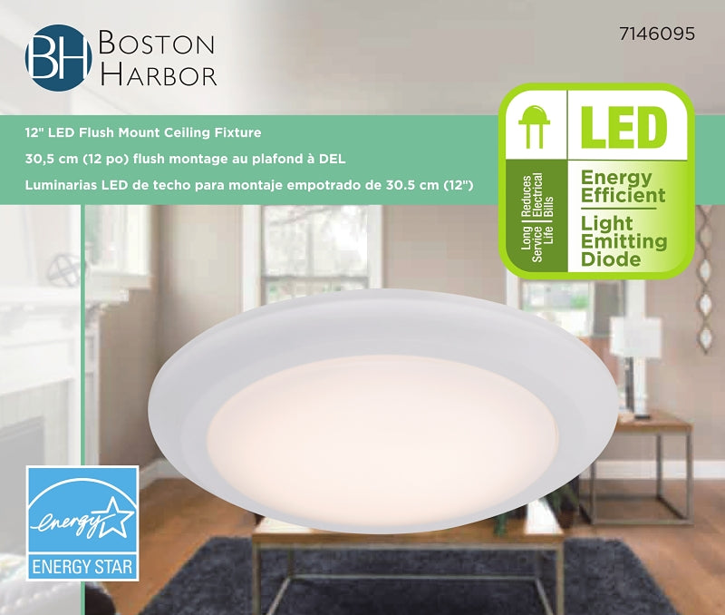 Boston Harbor CL006AC1215-16 Flush-Mount Ceiling Fixture, 120 V, 17 W, 1-Lamp, LED Lamp, 1200 Lumens, 3000 K Color Temp