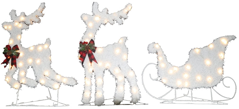 Hometown Holidays 56601 Tinsel Deer and Sleigh Set, 16 in Sleigh, 19 in Deer L, 1/2 W, Plastic