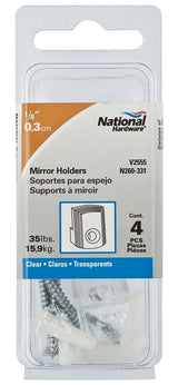 National Hardware V2555 Series N260-331 Mirror Holder, 35 lb, Plastic, Clear, Wall, 1/PK