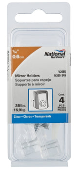 National Hardware V2555 Series N260-349 Mirror Holder, 35 lb, Plastic, Clear, Wall, 4/PK