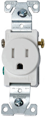 Eaton Wiring Devices TR817W-BOX Single Receptacle, Flush Mounting, 2-Pole, 125 V, Side Wiring, NEMA: NEMA 5-15R