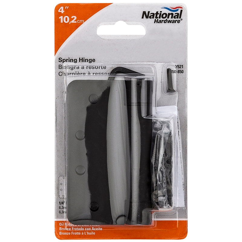 National Hardware N350-850 Spring Hinge, 4 in L, Steel, Oil-Rubbed Bronze, 8-Mounting Hole, 37 lb