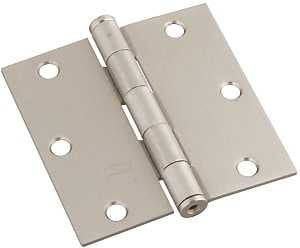National Hardware N830-326 Square Corner Door Hinge, 3-1/2 in H Door Leaf, 3-1/2 in L, Cold Rolled Steel, Satin Nickel