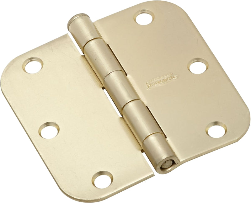National Hardware N830-334 Door Hinge, 3-1/2 in H Frame Leaf, Cold Rolled Steel, Satin Brass, Removable Pin, Mortise