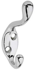National Hardware V166 Series N273-516 Coat and Hat Hook, 75 lb, 2-Hook, Zinc, Chrome