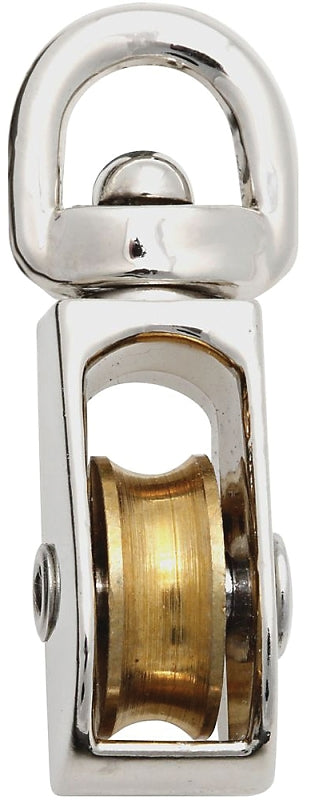 National Hardware N243-576 Pulley, Single Swivel, 3/16 in Rope, 25 lb Working Load, 3/4 in Sheave, Nickel