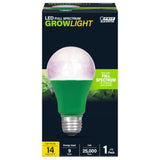 Feit Electric A19/GROW/LEDG2 LED Bulb, General-Purpose, A19 Lamp, E26 Lamp Base, Green