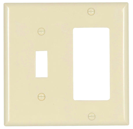 Eaton Wiring Devices 2153LA-BOX Combination Wallplate, 4-1/2 in L, 4-9/16 in W, Standard, 2-Gang, Thermoset, High-Gloss