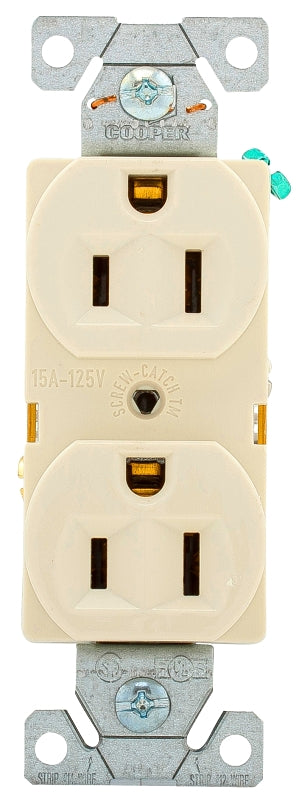 Eaton Wiring Devices BR15LA Duplex Receptacle, Nylon, Light Almond, 2-Pole, 15 A, 125 V, Back, Side Wiring, Pack of 10