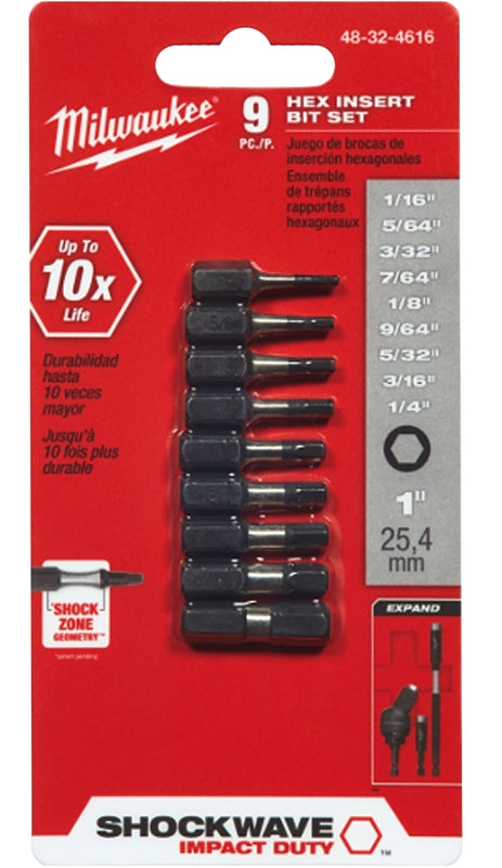 Milwaukee 48-32-4616 Insert Bit Set, 9-Piece, Steel, Pack of 3