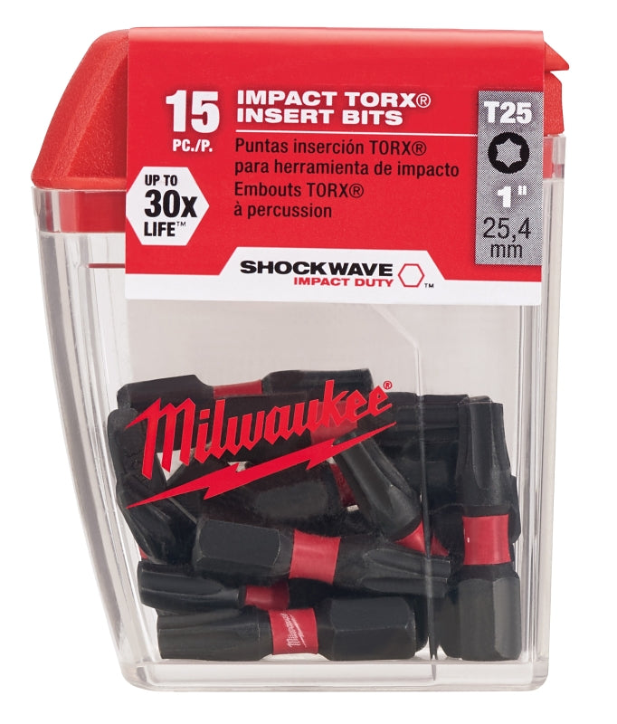 Milwaukee SHOCKWAVE 48-32-5014 Insert Bit, T25 Drive, Torx Drive, 1/4 in Shank, Hex Shank, 1 in L, S2 Steel