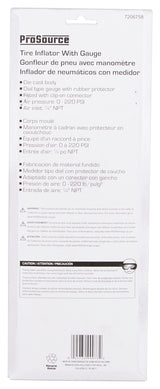 ProSource DQ1103L Tire Inflator with Gauge, 0 to 220 psi Pressure, 0 to 220 psi, Metal, Gray