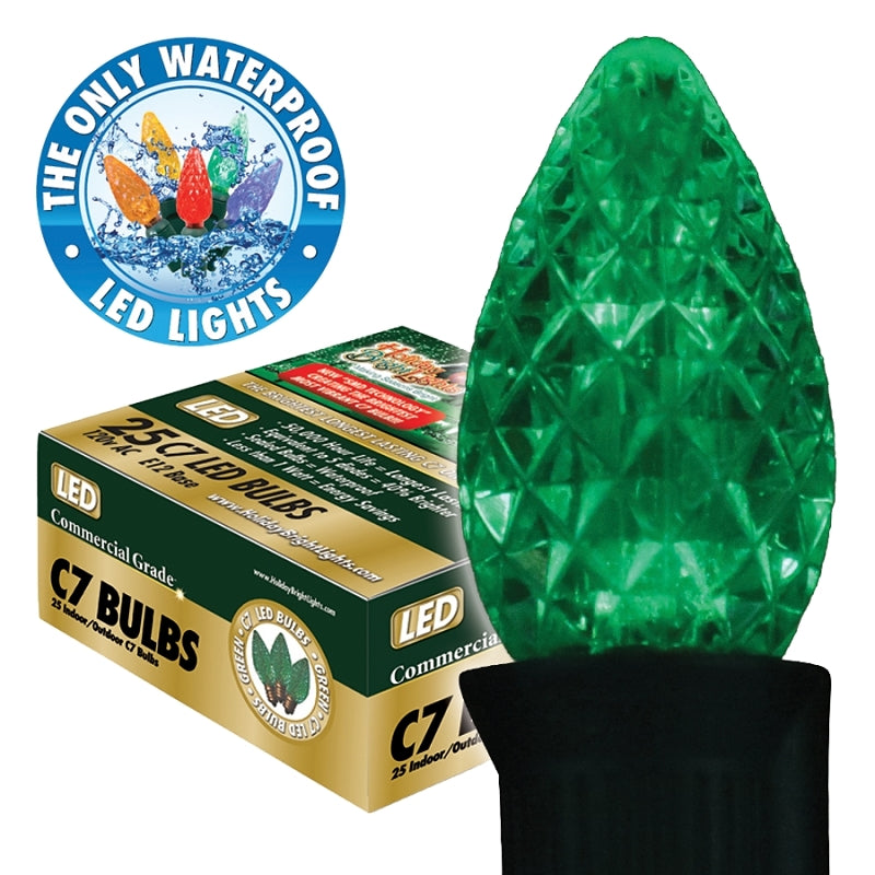 Holiday Bright Lights BU25-LEDFC7-TGR Light Bulb, 0.6 W, Candelabra (E12) Lamp Base, LED Lamp, Green Light