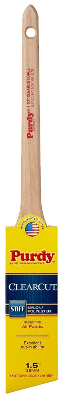 Purdy 144080115 Paint Brush, 1-1/2 in W, Angular Brush, Nylon/Polyester Bristle, Rat Tail Handle