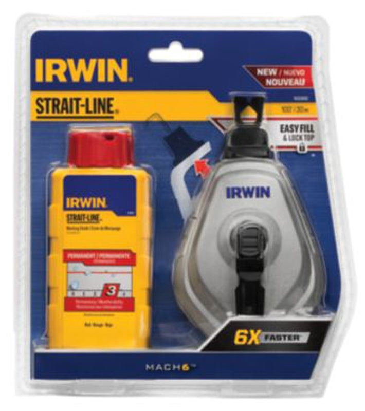 Irwin STRAIT-LINE MACH6 Series 1932890 Chalk Reel and Chalk Combo, 100 ft L Line, Black/White Line, 6:1 Gear Ratio