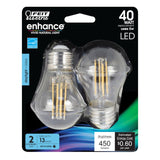Feit Electric BPA1540/950CA/FIL/2 LED Bulb, General-Purpose, A15 Lamp, 40 W Equivalent, E26 Lamp Base, Dimmable, Clear