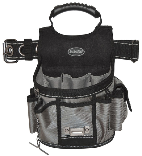 Bucket Boss 55300 Sparky Utility Pouch, 52 in Waist, 17-Pocket, Poly Fabric, Black/Gray, 9 in W, 14 in H, 6 in D