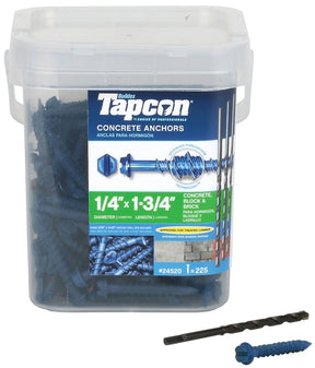 Tapcon 24520 Screw Anchor, 1-3/4 in L, Hex Drive, Steel, Climaseal