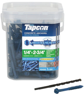 Tapcon 24530 Screw Anchor, 2-3/4 in L, Hex Drive, Steel, Climaseal