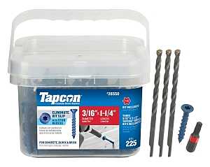 Tapcon 28550 Concrete Screw Anchor, T25 Screw, 3/16 in Dia, 1-1/4 in L, Steel, Climaseal, 225/PK