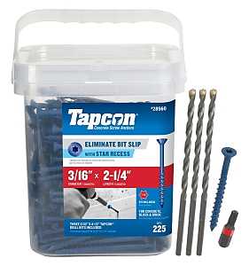 Tapcon 28560 Concrete Screw Anchor, T25 Screw, 3/16 in Dia, 2-1/4 in L, Steel, Climaseal, 225/PK