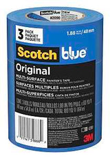 ScotchBlue 2090-48EVP Painter's Tape, Original Multi-Surface, 60 yd L, 1.88 in W, Crepe Paper Backing, Blue, 3/PK