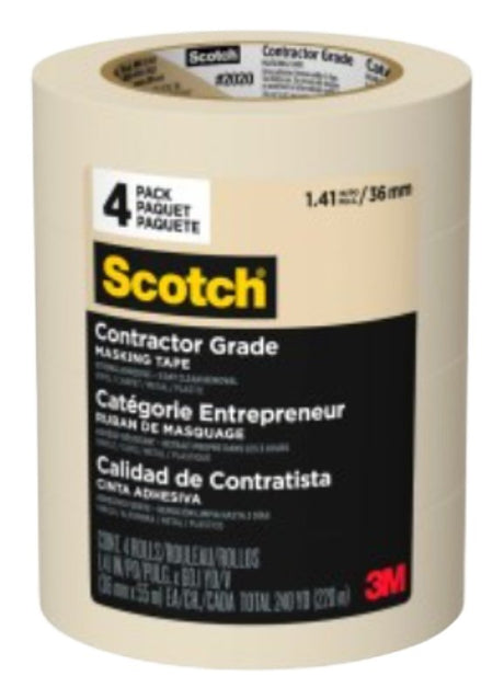 Scotch 2020-36ECP Masking Tape, 60 yd L, 1.4 in W, 0.13 mm Thick, Crepe Paper Backing, Tan
