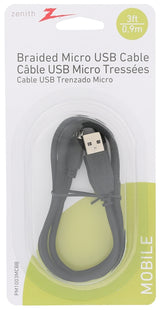 Zenith PM1003MCBB USB Cable, Black Sheath, 3 ft L, Pack of 4