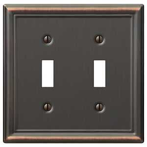 Amerelle Chelsea Series 149TTDB Wallplate, 4-7/8 in L, 4-15/16 in W, 2-Gang, Steel, Aged Bronze, Screw Mount, Pack of 3