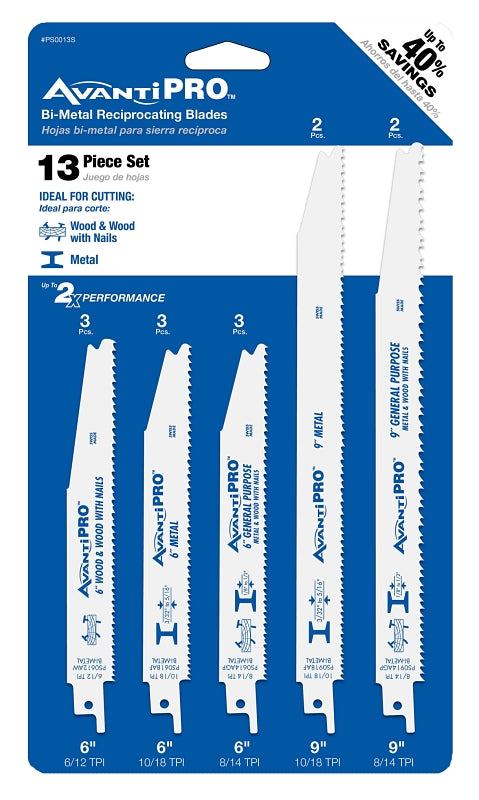 Avanti Pro PS0013S Reciprocating Saw Blade Set, 13-Piece, Bi-Metal