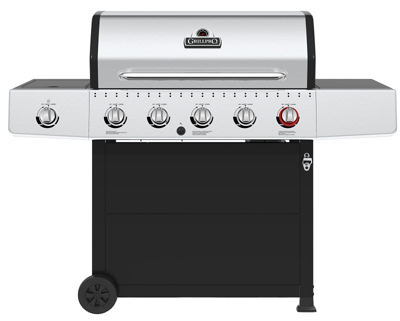 GrillPro 243964 Gas Grill, 52,000 Btu, Liquid Propane, 5-Burner, 555 sq-in Primary Cooking Surface, Black